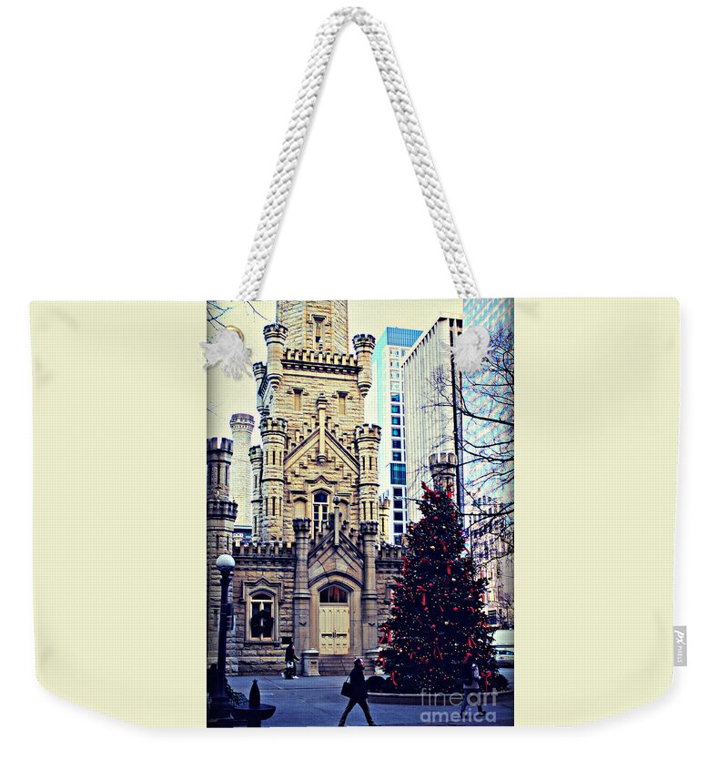  Chicago Weekender Tote Bag featuring the photograph City of Chicago Old Water Tower Christmas by Frank J Casella