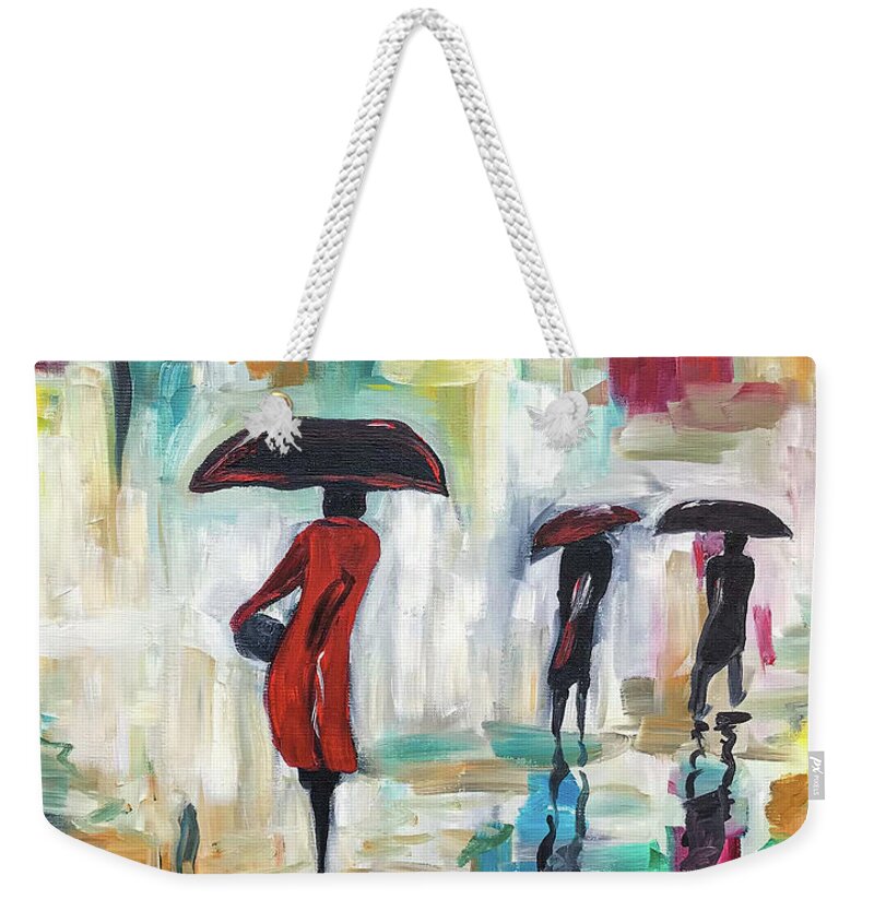 Painting Weekender Tote Bag featuring the painting City Umbrellas I by Sherrell Rodgers