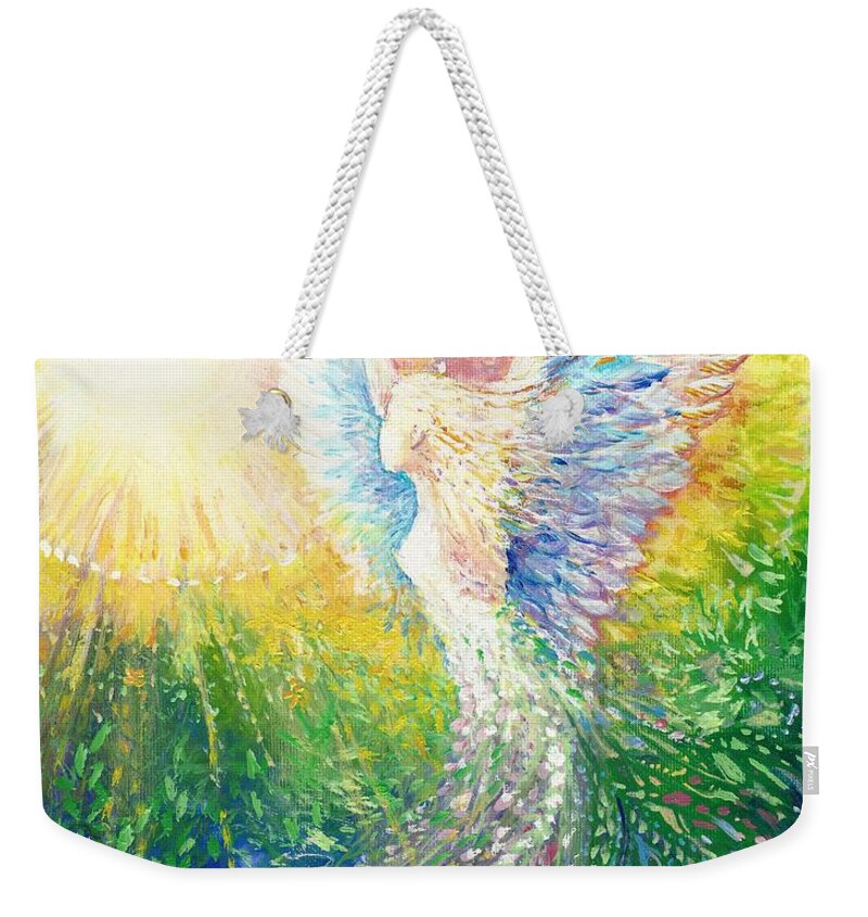 Light Weekender Tote Bag featuring the painting Clad in the Light by Merana Cadorette