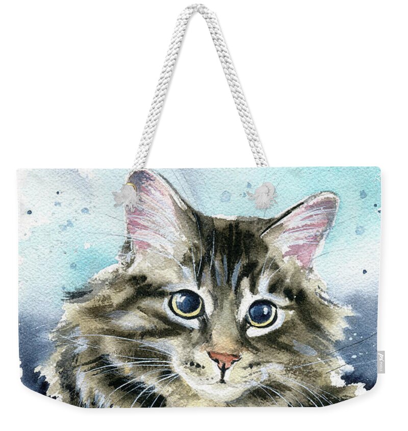 Cats Weekender Tote Bag featuring the painting Clancy Fluffy Cat Painting by Dora Hathazi Mendes