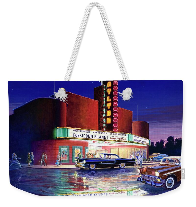 Gaylynn Weekender Tote Bag featuring the painting Classic Debut - The Gaylynn Theatre by Randy Welborn