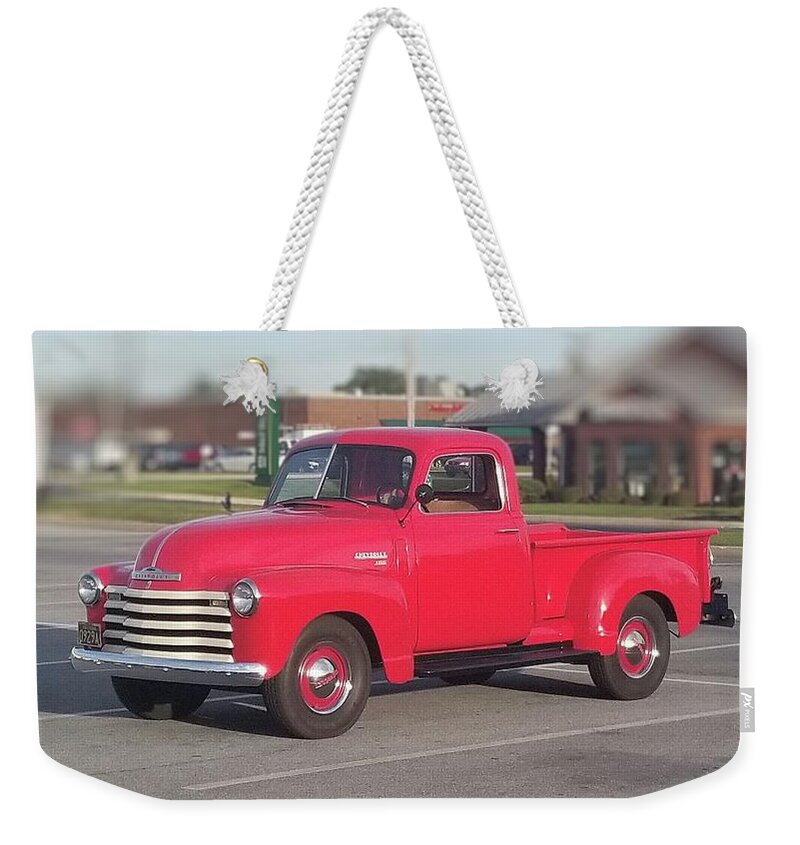 Classic Weekender Tote Bag featuring the photograph Classic Red Chevy Truck by Pour Your heART Out Artworks