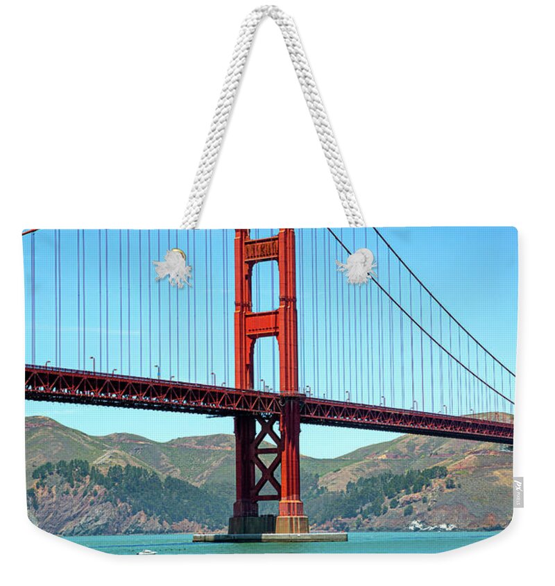 Golden Gate Bridge Weekender Tote Bag featuring the photograph Classic South Tower Golden Gate Bridge by Bonnie Follett