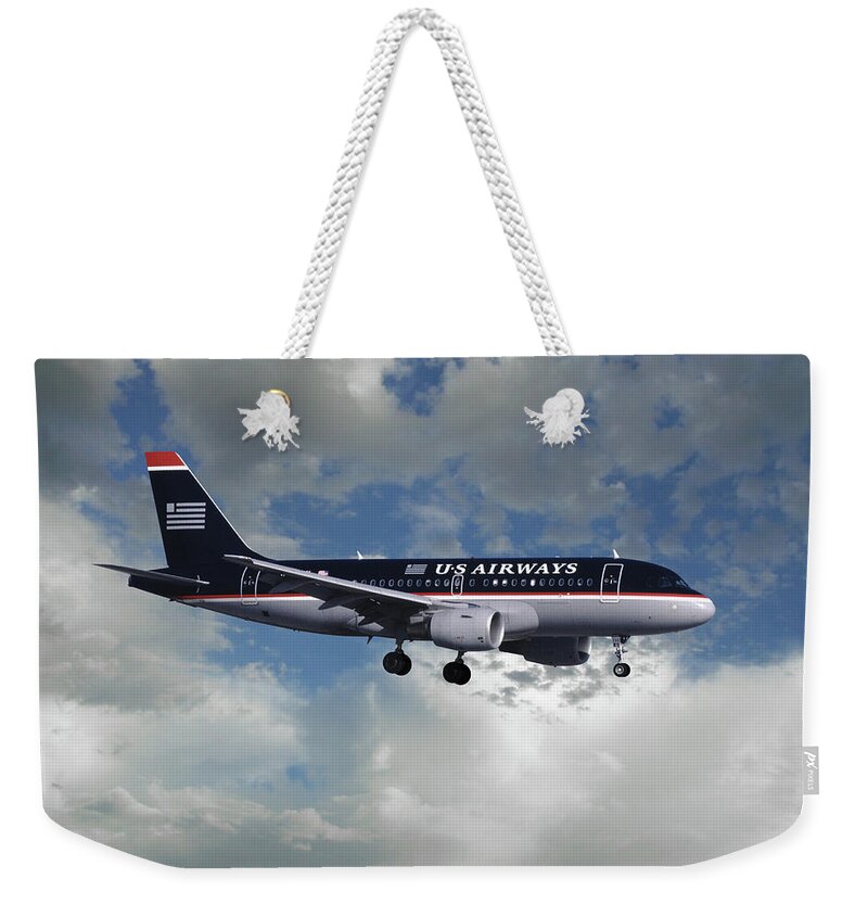 Us Airways Weekender Tote Bag featuring the photograph Classic US Airways Airbus A319 by Erik Simonsen