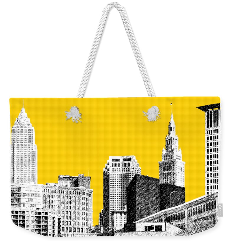 Architecture Weekender Tote Bag featuring the digital art Cleveland Skyline 3 - Mustard by DB Artist