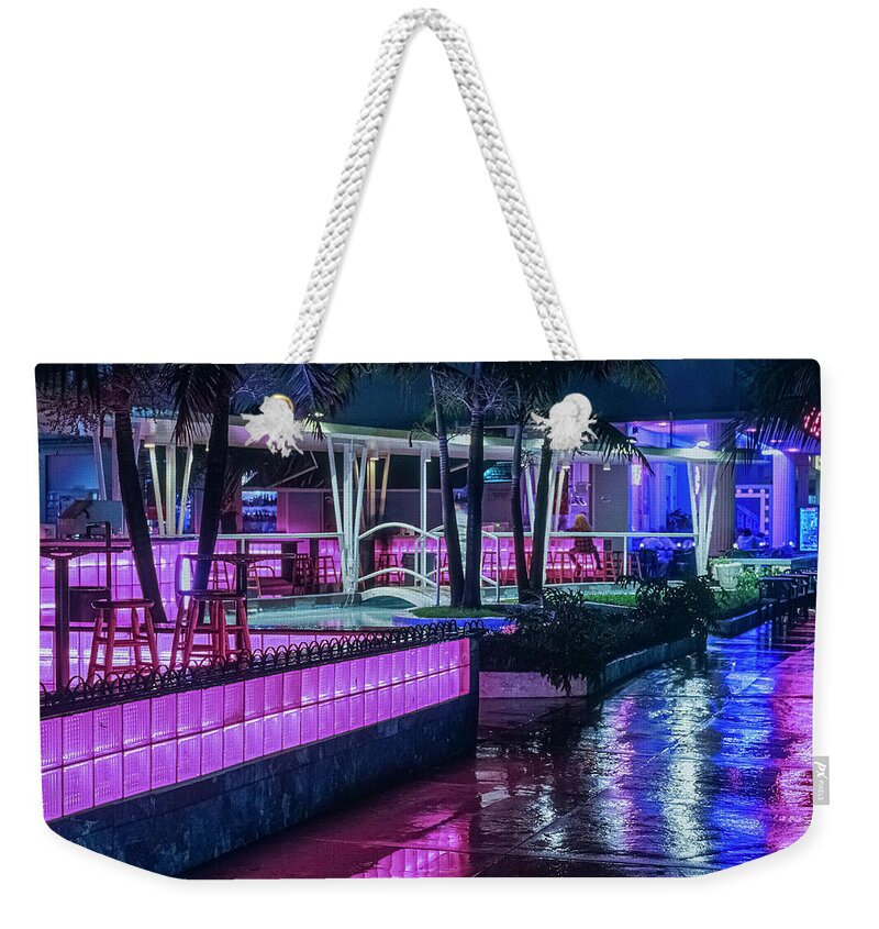 © 2021 Lou Novick All Rights Reversed Weekender Tote Bag featuring the photograph Clevelander Hotel Bar by Lou Novick