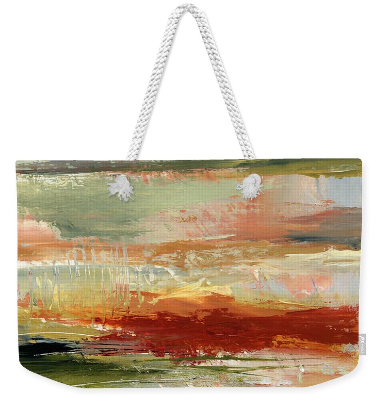 Abstract Art Weekender Tote Bag featuring the painting Cliff Hanging #2 by Jane Davies