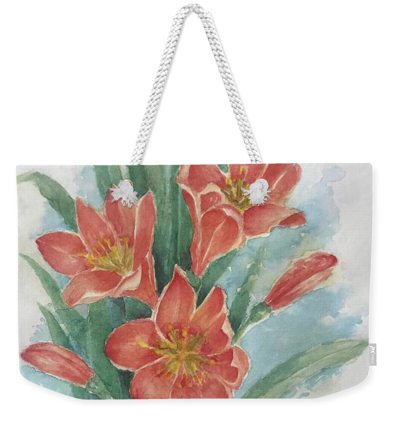 Clivia Weekender Tote Bag featuring the painting Clivia by Milly Tseng