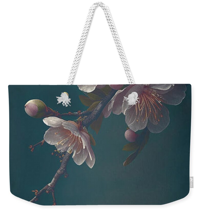 Blossom Weekender Tote Bag featuring the photograph Closeup of spring pastel blooming flower in orchard. Macro cherr by Jelena Jovanovic