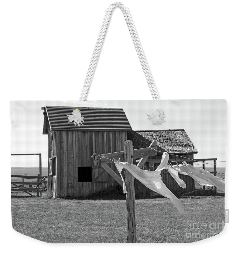 Clothesline Weekender Tote Bag featuring the photograph Clothesline and Old Barn 8340 by Jack Schultz