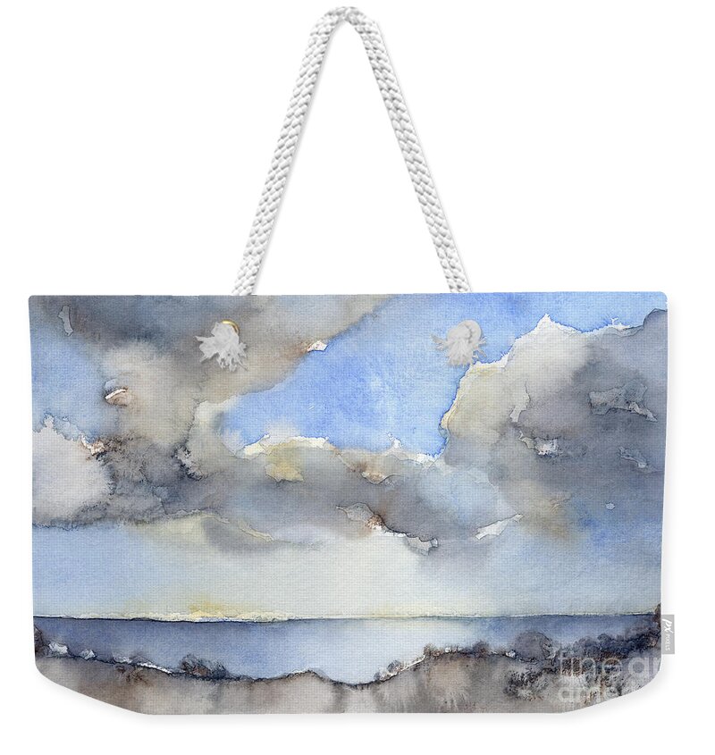 Watercolor Weekender Tote Bag featuring the painting Clouds over the sea 2 by Adriana Mueller