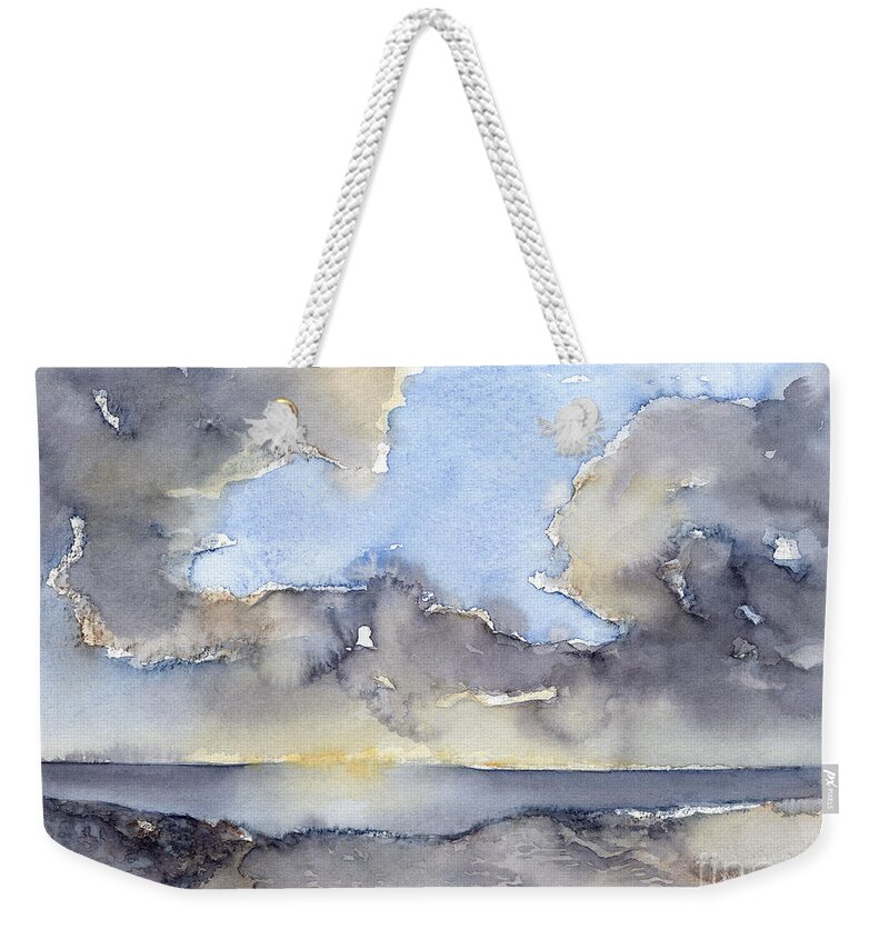 Watercolor Weekender Tote Bag featuring the painting Clouds over the sea 3 by Adriana Mueller