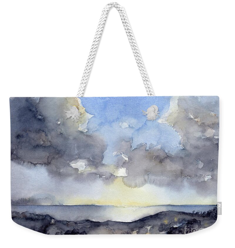 Watercolor Weekender Tote Bag featuring the painting Clouds over the sea by Adriana Mueller
