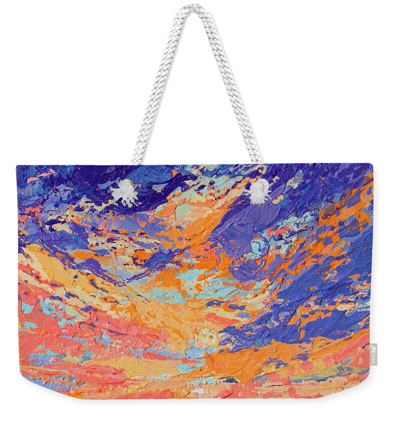 Sky Painting Weekender Tote Bag featuring the painting Cloudscape and Mountains Modern Acrylic Painting by Patricia Awapara