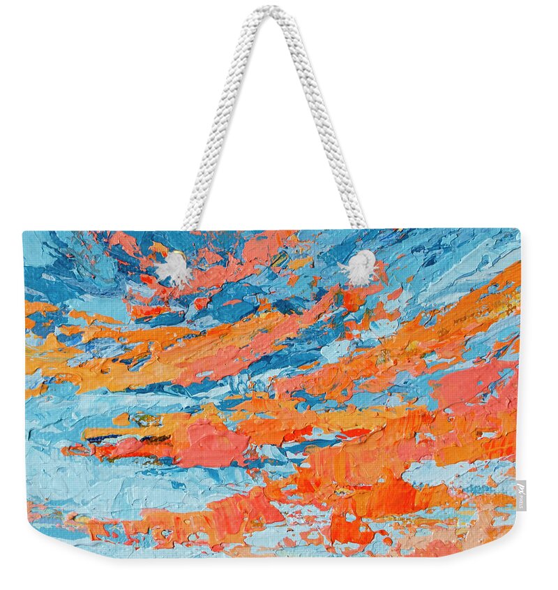 Sky Painting Weekender Tote Bag featuring the painting Cloudscape Orange Sunset Over and Open Field by Patricia Awapara