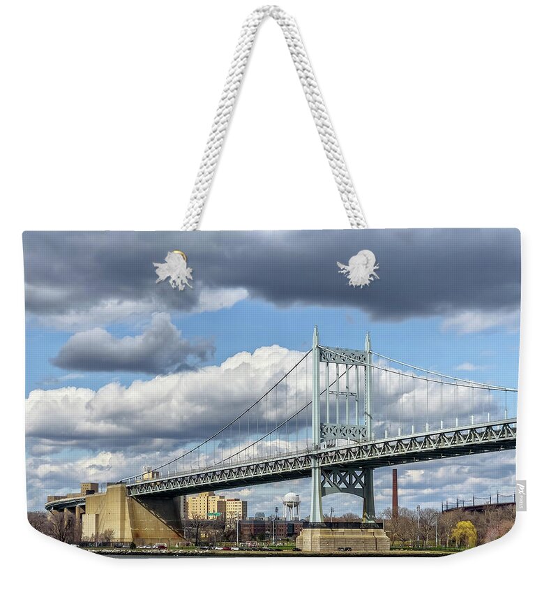 Astoria Park Weekender Tote Bag featuring the photograph Cloudscape Over Triboro Bridge by Cate Franklyn