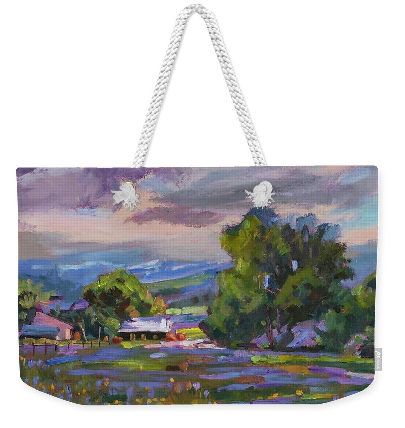 Landscape Weekender Tote Bag featuring the painting Cloudy Day, San Ysidro by David Lloyd Glover