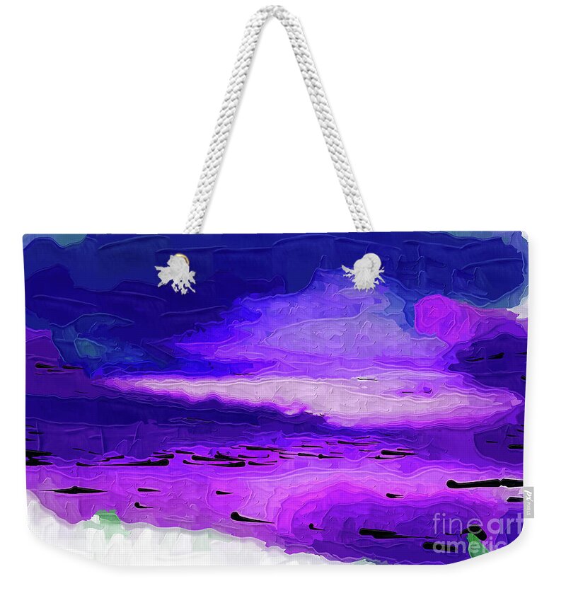 Abstract Weekender Tote Bag featuring the digital art Cloudy Ocean Sunset by Kirt Tisdale