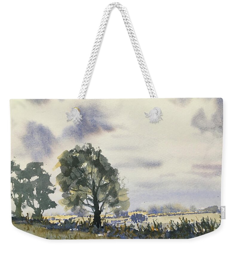 Watercolour Weekender Tote Bag featuring the painting Cloudy Sky over the Wolds by Glenn Marshall