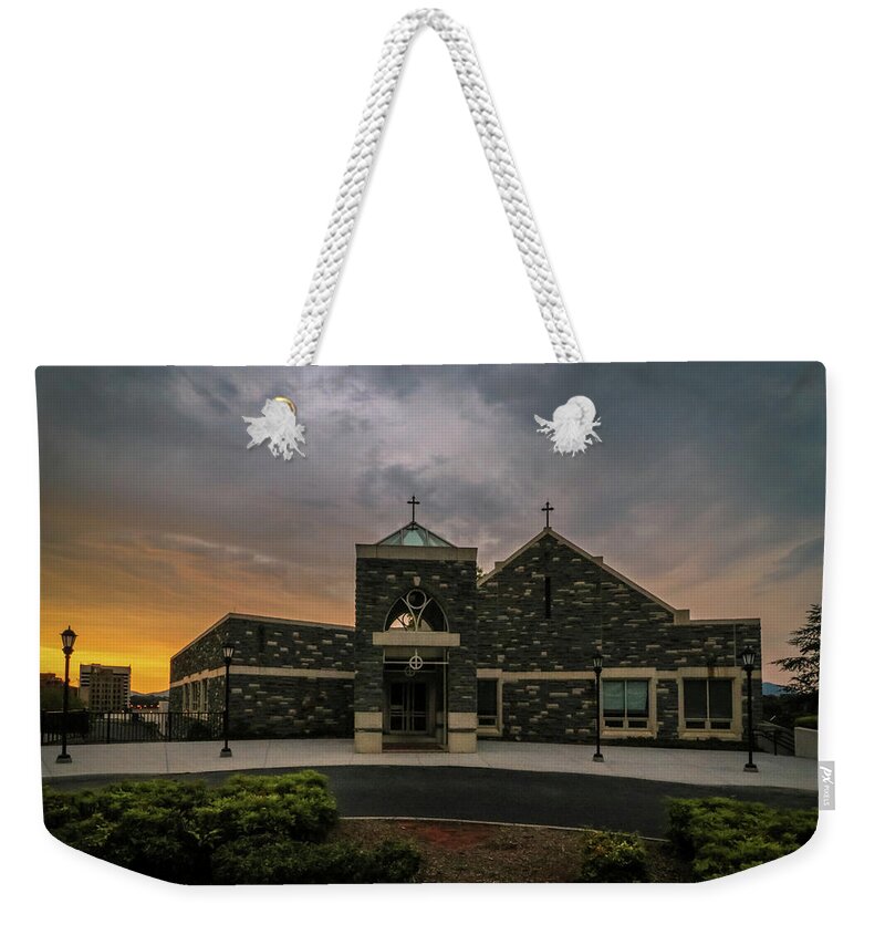 Church Weekender Tote Bag featuring the photograph Cloudy Sunset at Church by Deb Beausoleil