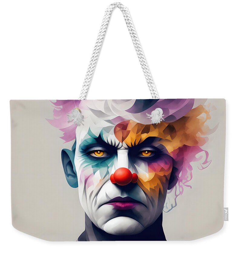 Clown Weekender Tote Bag featuring the digital art Clown Abstract Portrait - 7 by Philip Preston