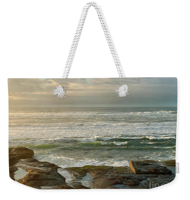 Sea Weekender Tote Bag featuring the painting Coastal Dawn Light by Jeanette French