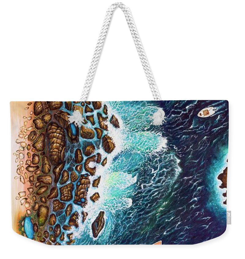 Seascape Weekender Tote Bag featuring the painting Coastlines at a glance by Sudakshina Bhattacharya