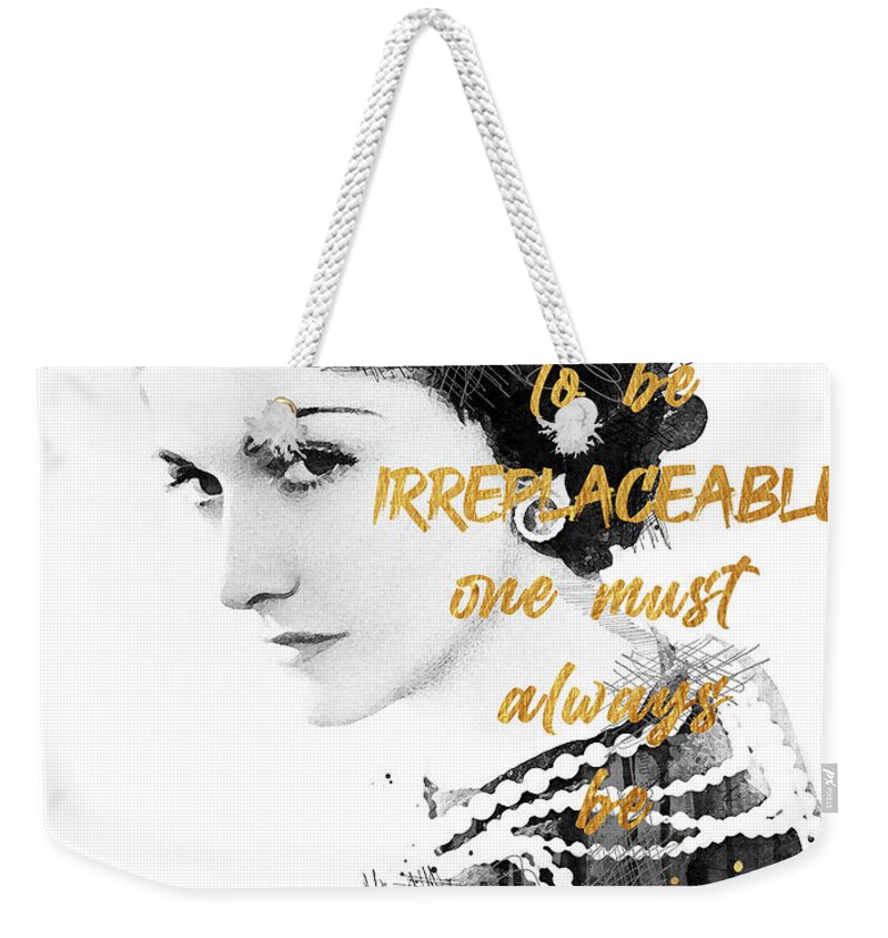 Coco Chanel black watercolor and quote 3 Weekender Tote Bag by