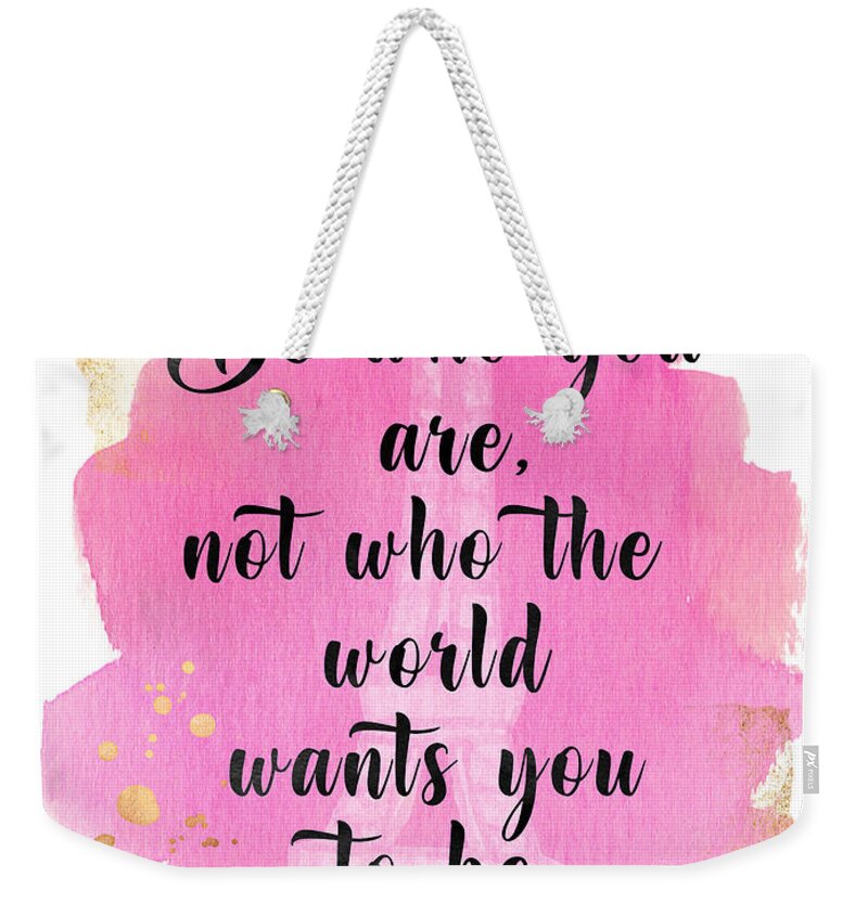 Coco Chanel quote pink watercolor Weekender Tote Bag by Mihaela
