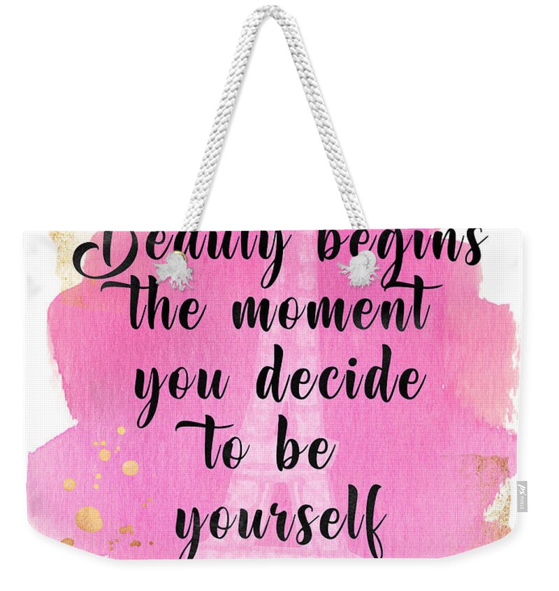 Coco Chanel quote watercolor Weekender Tote Bag by Mihaela Pater - Pixels