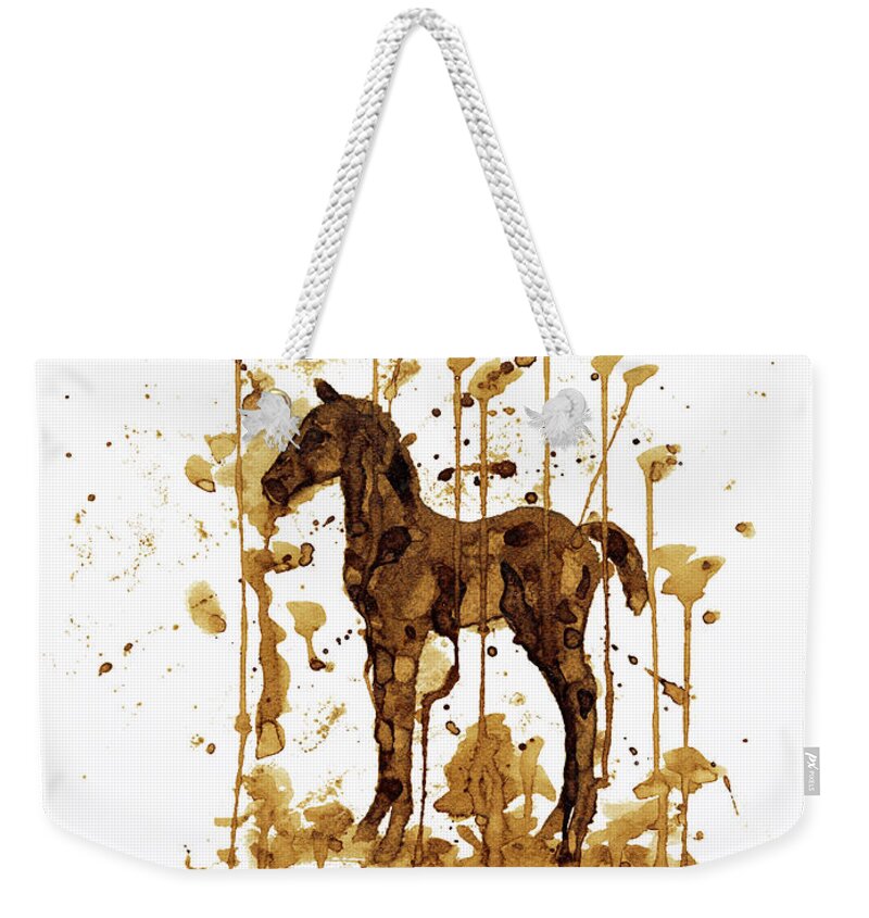 Coffee Painting Weekender Tote Bag featuring the painting Coffee Foal by Zaira Dzhaubaeva