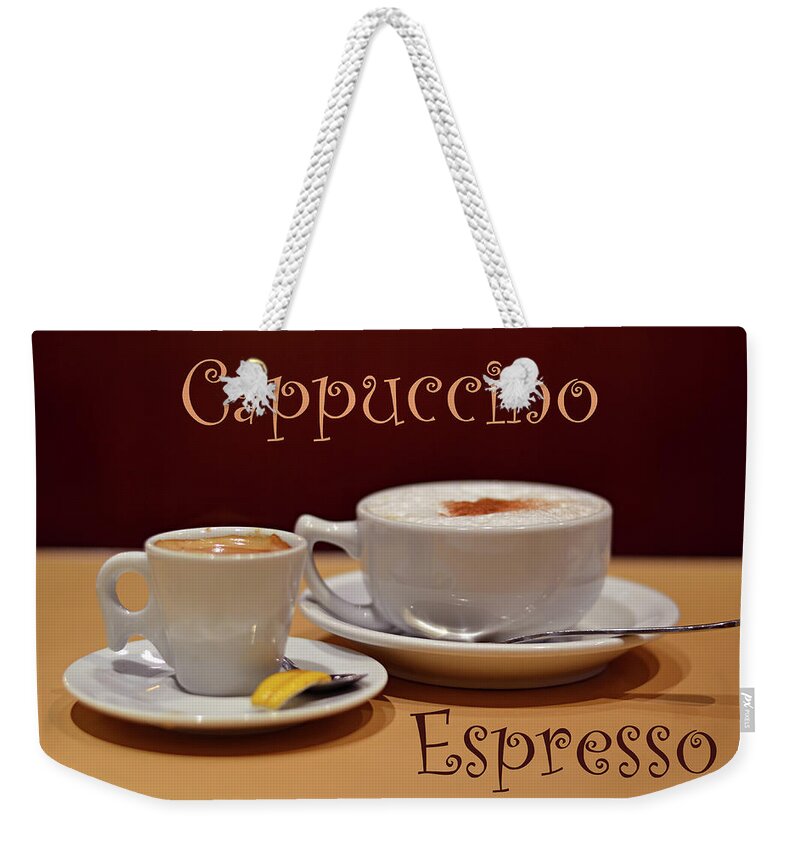 Food Weekender Tote Bag featuring the photograph Coffee For Two by Laura Fasulo