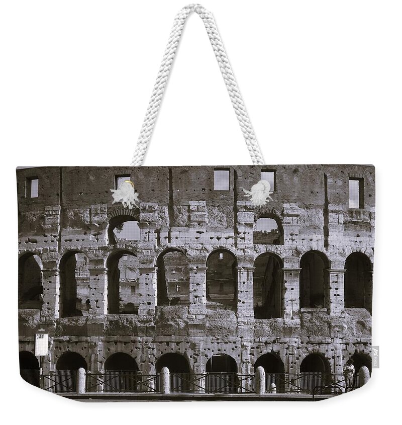Rome Weekender Tote Bag featuring the photograph Coliseum BW by Lisa Mutch