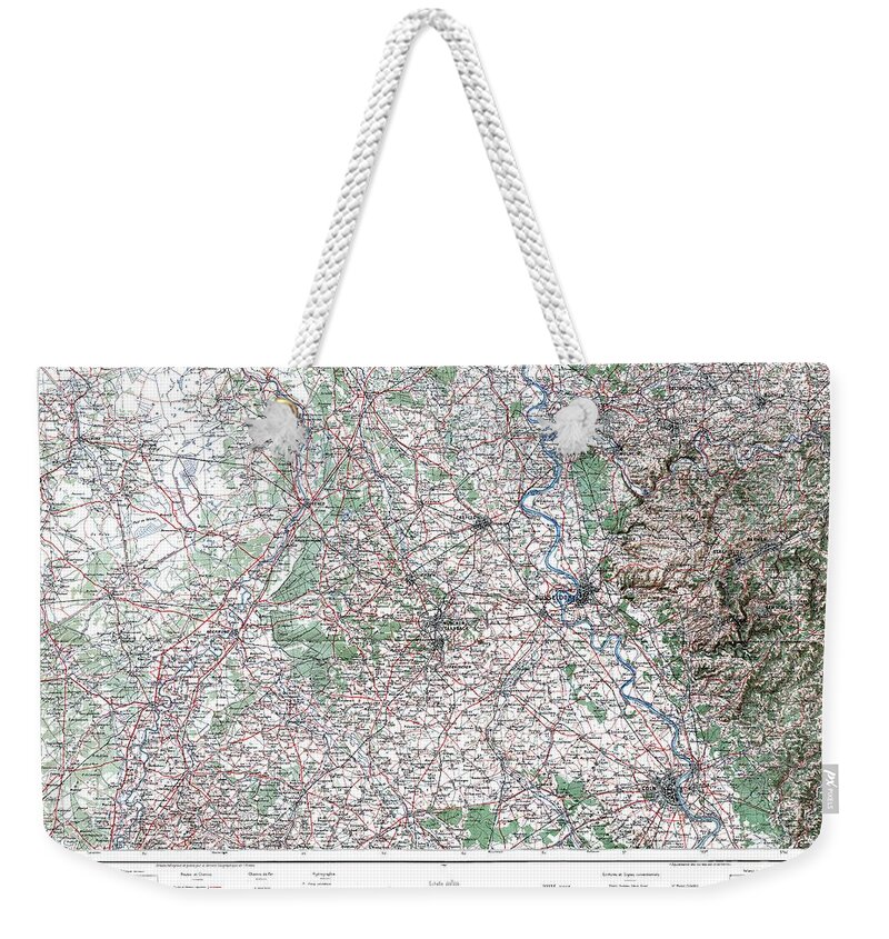 Color Weekender Tote Bag featuring the photograph Cologne, France 1912 Map by Pete Klinger