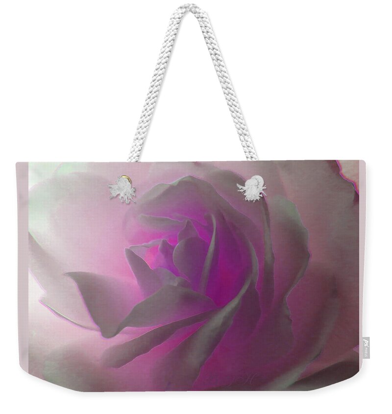 Pink Glow White Rose Weekender Tote Bag featuring the photograph Color Me Pink White Rose Glow - Floral Photographic Art- Rose Macro by Brooks Garten Hauschild