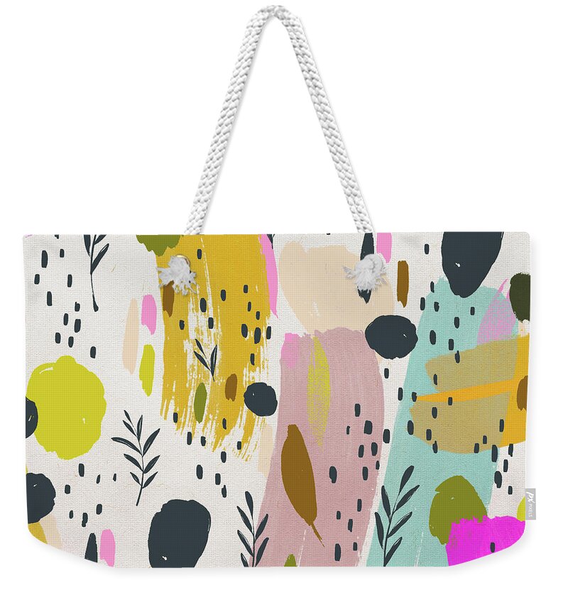 Colorful Abstract Weekender Tote Bag featuring the painting Colorful Abstract Floral Watercolor Painting by Modern Art