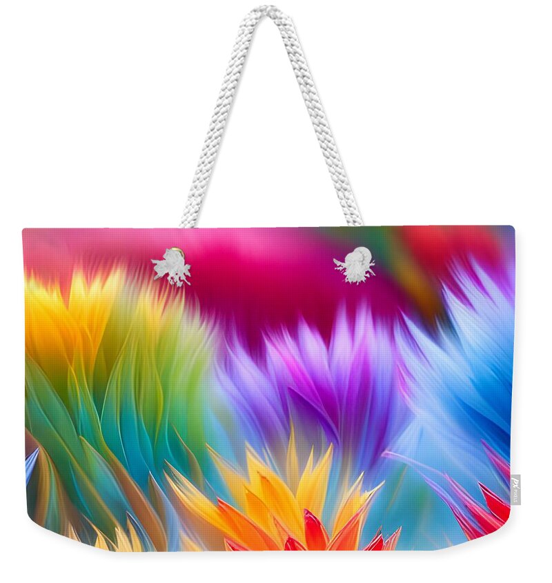 Abstract Weekender Tote Bag featuring the digital art Colorful Abstract Flowers by Judi Suni Hall
