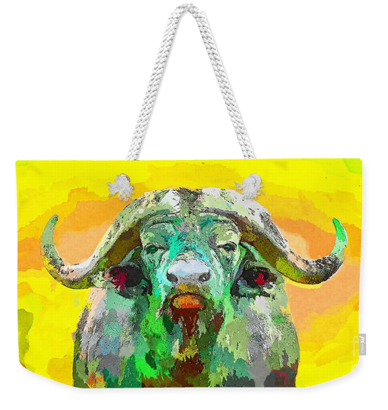 Wall Art Weekender Tote Bag featuring the painting Colorful African Buffalo by Stefano Senise