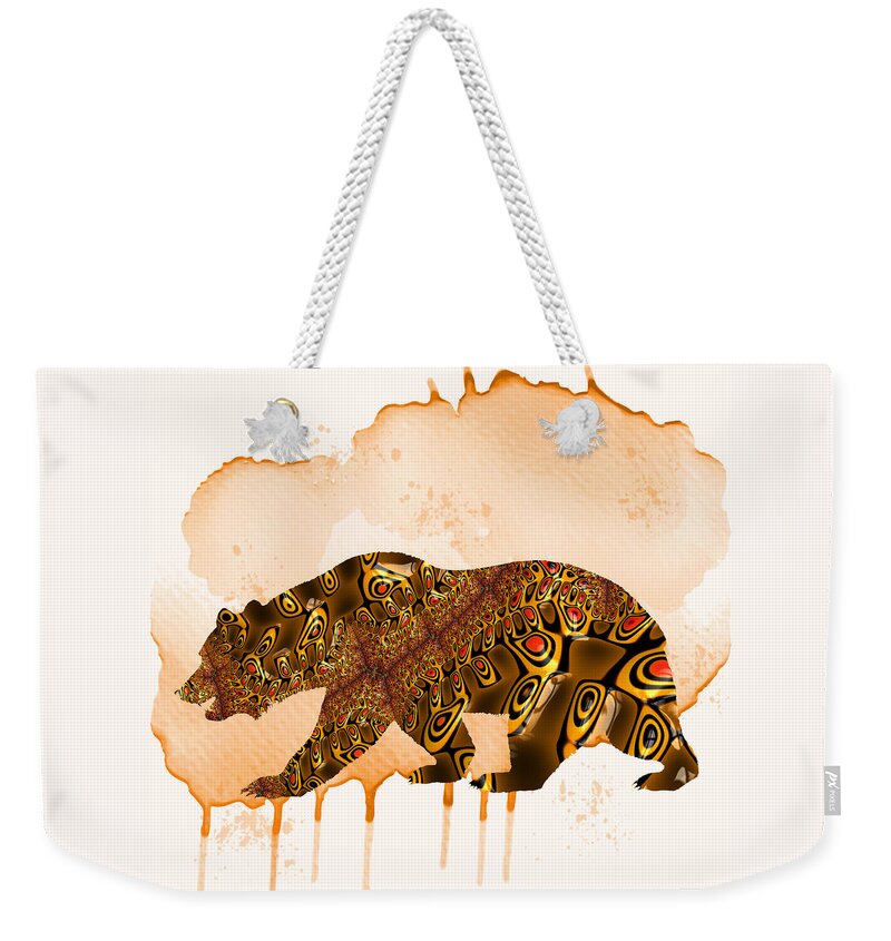 Colorful Weekender Tote Bag featuring the mixed media Colorful Bear-Fractal Watercolor Fusion Art by Shelli Fitzpatrick