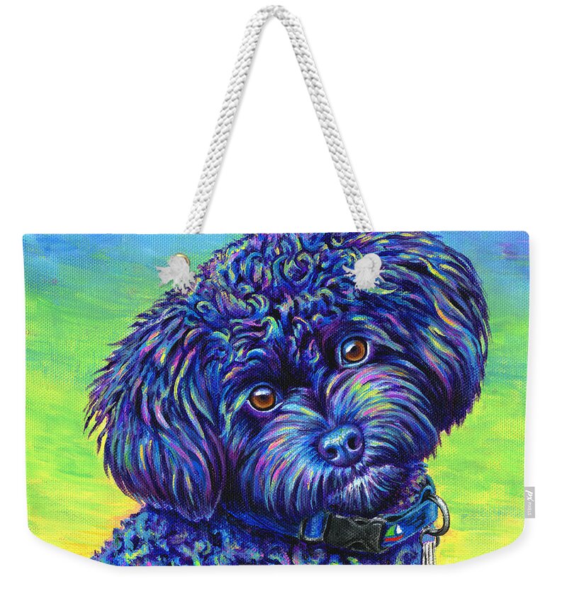Poodle Weekender Tote Bag featuring the painting Opalescent - Black Toy Poodle by Rebecca Wang