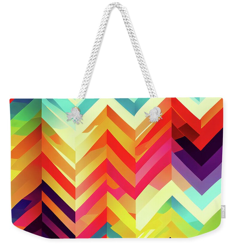 Colorful Weekender Tote Bag featuring the digital art Colorful Chevron Pattern by Mark Tisdale