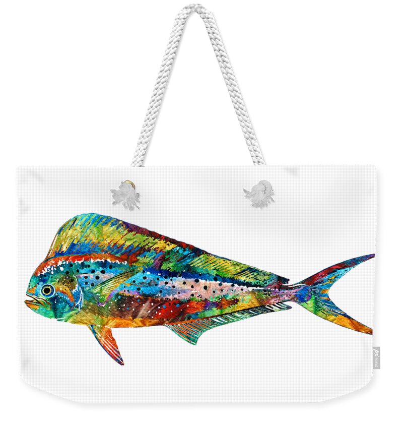 Fish Weekender Tote Bag featuring the painting Colorful Dolphin Fish by Sharon Cummings by Sharon Cummings