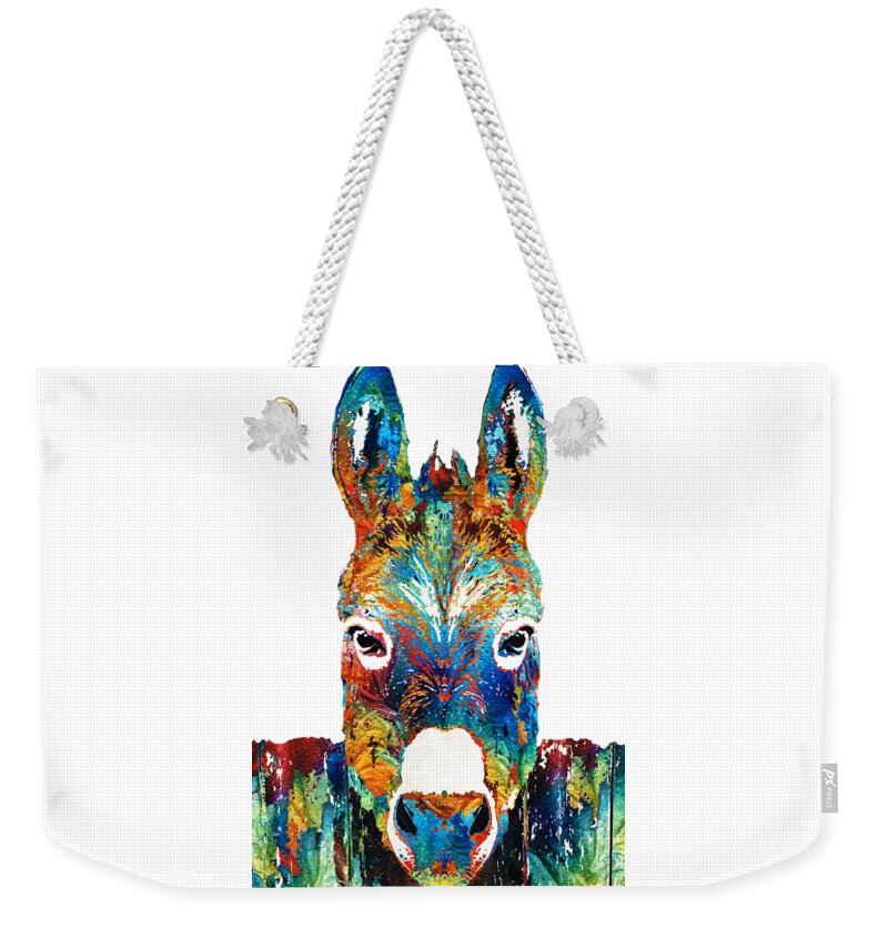 Donkey Weekender Tote Bag featuring the painting Colorful Donkey Art - Mr. Personality - By Sharon Cummings by Sharon Cummings