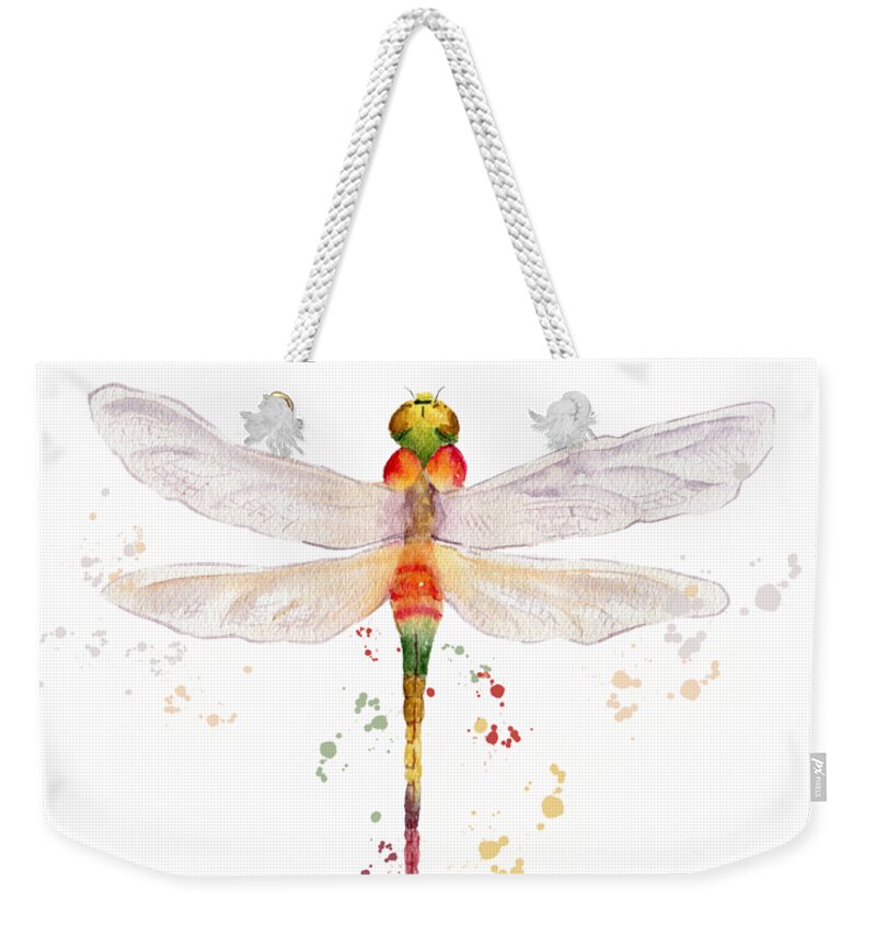 Colorful Dragonfly Weekender Tote Bag featuring the painting Colorful Dragonfly by Melly Terpening