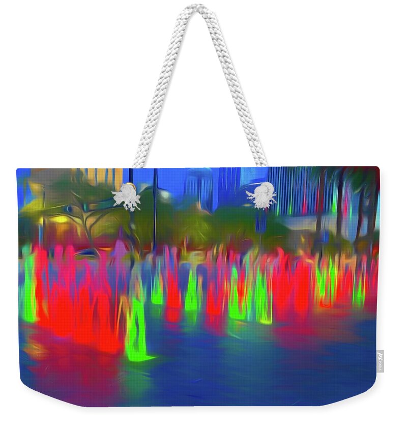 Fountains Weekender Tote Bag featuring the photograph Colorful Fountains at Curtis Hixon Waterfront Park Tampa by Aimee L Maher ALM GALLERY