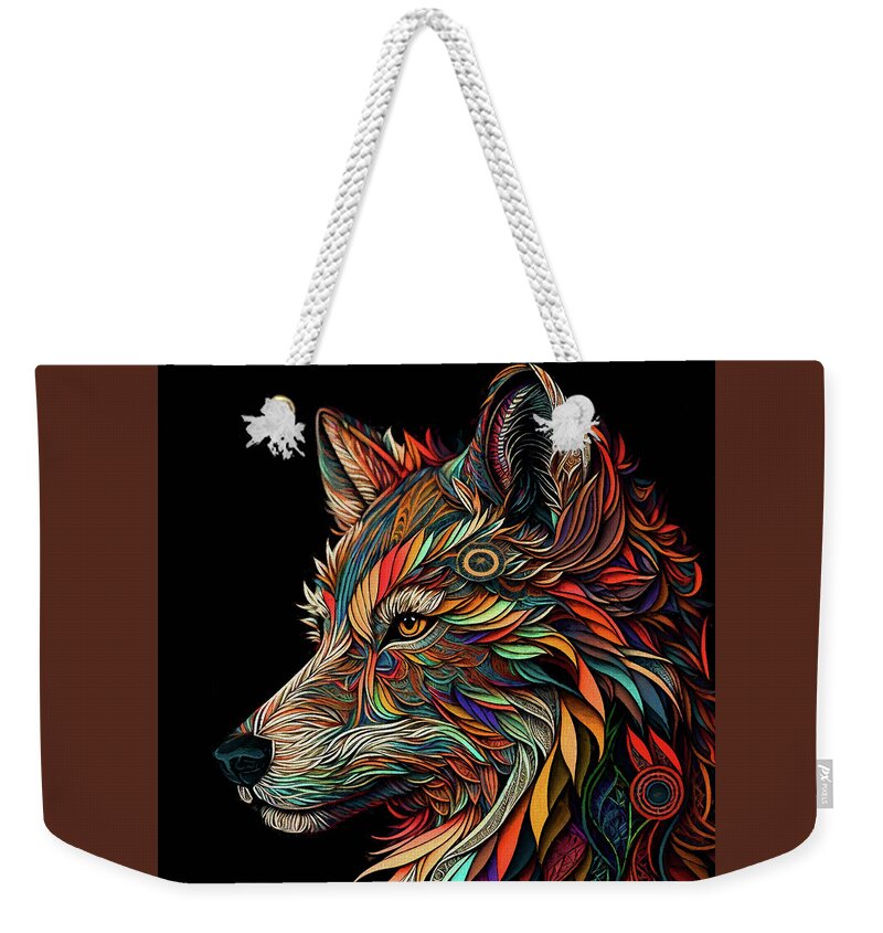 Fox Weekender Tote Bag featuring the digital art Colorful Fox Art by Peggy Collins