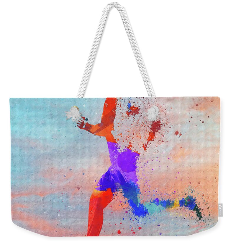 Man Running Color Splash Weekender Tote Bag featuring the mixed media Colorful Man Running Shattered by Dan Sproul