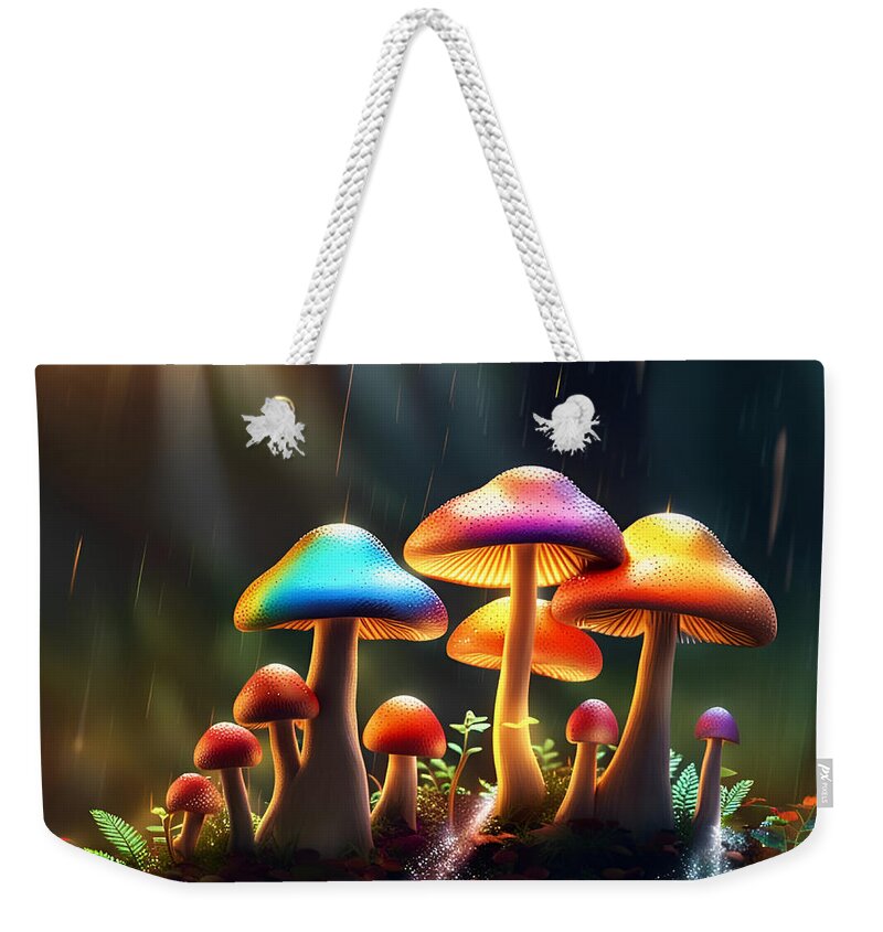 Ai Weekender Tote Bag featuring the digital art Colorful Mushrooms by Cindy's Creative Corner