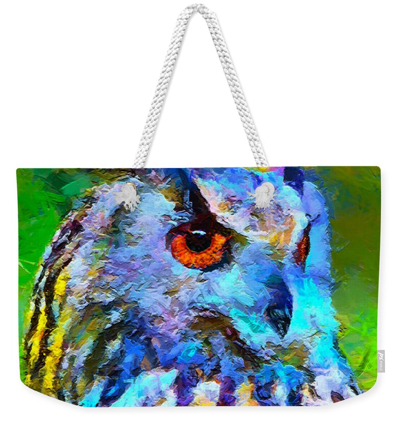 Bird Lovers Weekender Tote Bag featuring the mixed media Colorful Owls V1 by Marty's Royal Art