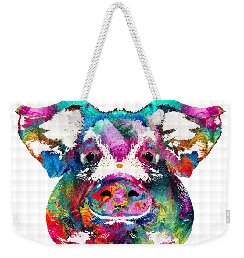 Pig Weekender Tote Bag featuring the painting Colorful Pig Art - Squeal Appeal - By Sharon Cummings by Sharon Cummings